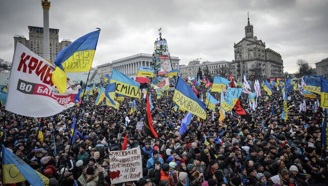 Сторонники евроинтеграции Украины во время митинга на площади Независимости в Киеве