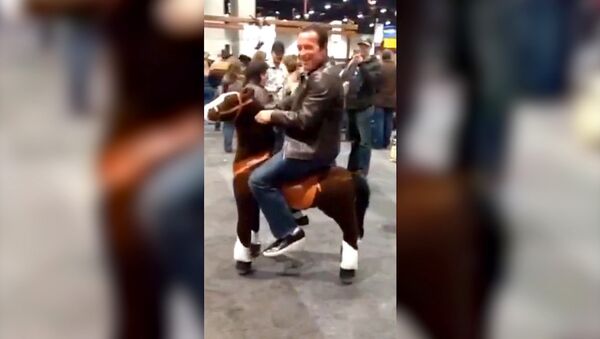 Шварценеггер на игрушечной лошади развеселил зрителей родео в Лас-Вегасе