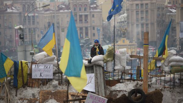 Сторонники евроинтеграции Украины на баррикадах на площади Независимости в Киеве. Архивное фото