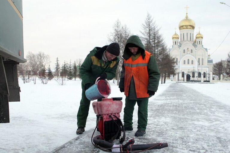 Антивандальная обработка елей в парках Новосибирска