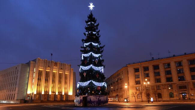 Новогодняя ель на площади Пролетарской диктатуры в Петербурге. Фото с места события