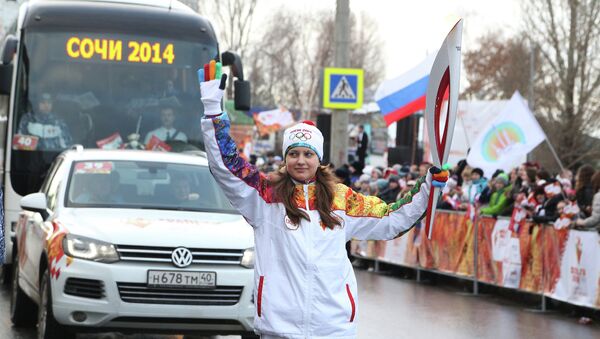 Анна Мастянина во время эстафеты олимпийского огня в Самаре. Фото с места события