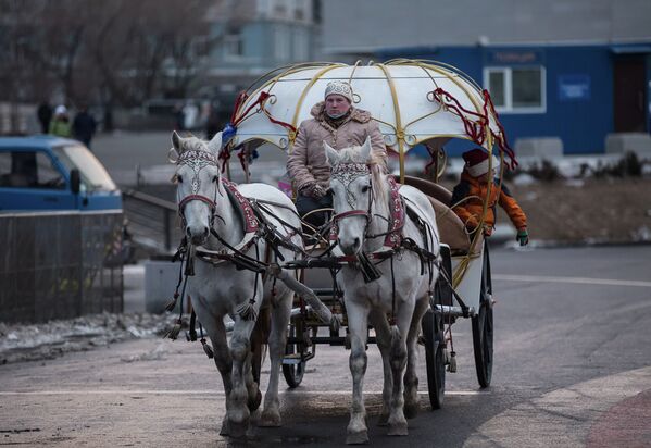 Новый год во Владивостоке: люди,  лошади,  концерты