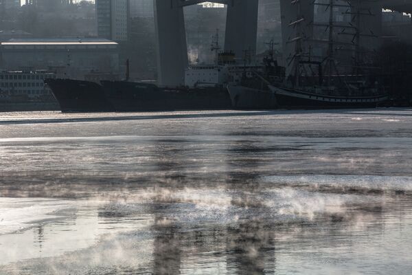 Сегодня во Владивостоке наблюдается редкое явление – парение над поверхностью открытых участков воды в бухте Золотой Рог. На календаре, между тем, середина января.