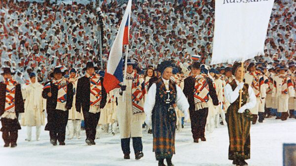 Команда России на церемонии открытия Олимпиады в Лиллехаммере