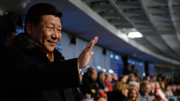 Председатель КНР Си Цзиньпин на трибуне во время церемонии открытия XXII зимних Олимпийских игр в Сочи.