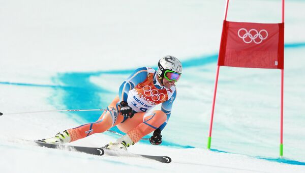 Аксель Лунд Свиндал (Норвегия) на трассе скоростного спуска в соревнованиях по горнолыжному спорту