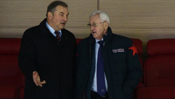 Президент Федерации хоккея России (ФХР) Владислав Третьяк и советский хоккеист, тренер Борис Михайлов