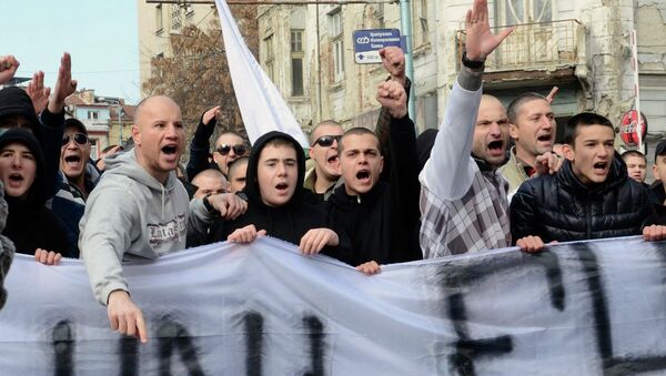 Участники акции протеста в Пловдиве, Болгария. Фото с места событий