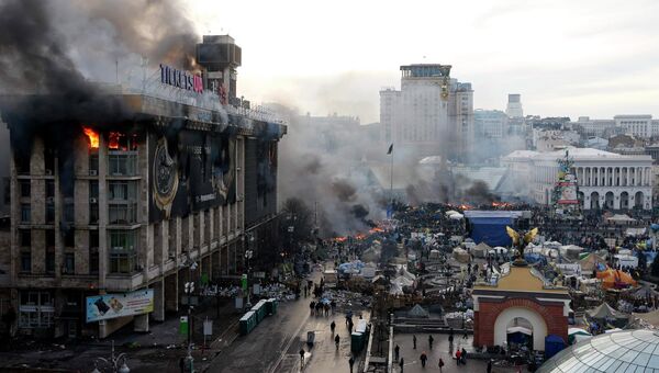 Пожар в Доме профсоюзов в Киеве