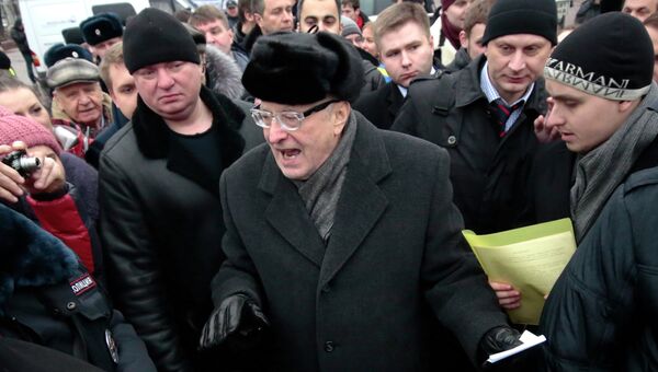Лидер ЛДПР Владимир Жириновский во время митинга 23 февраля 2014