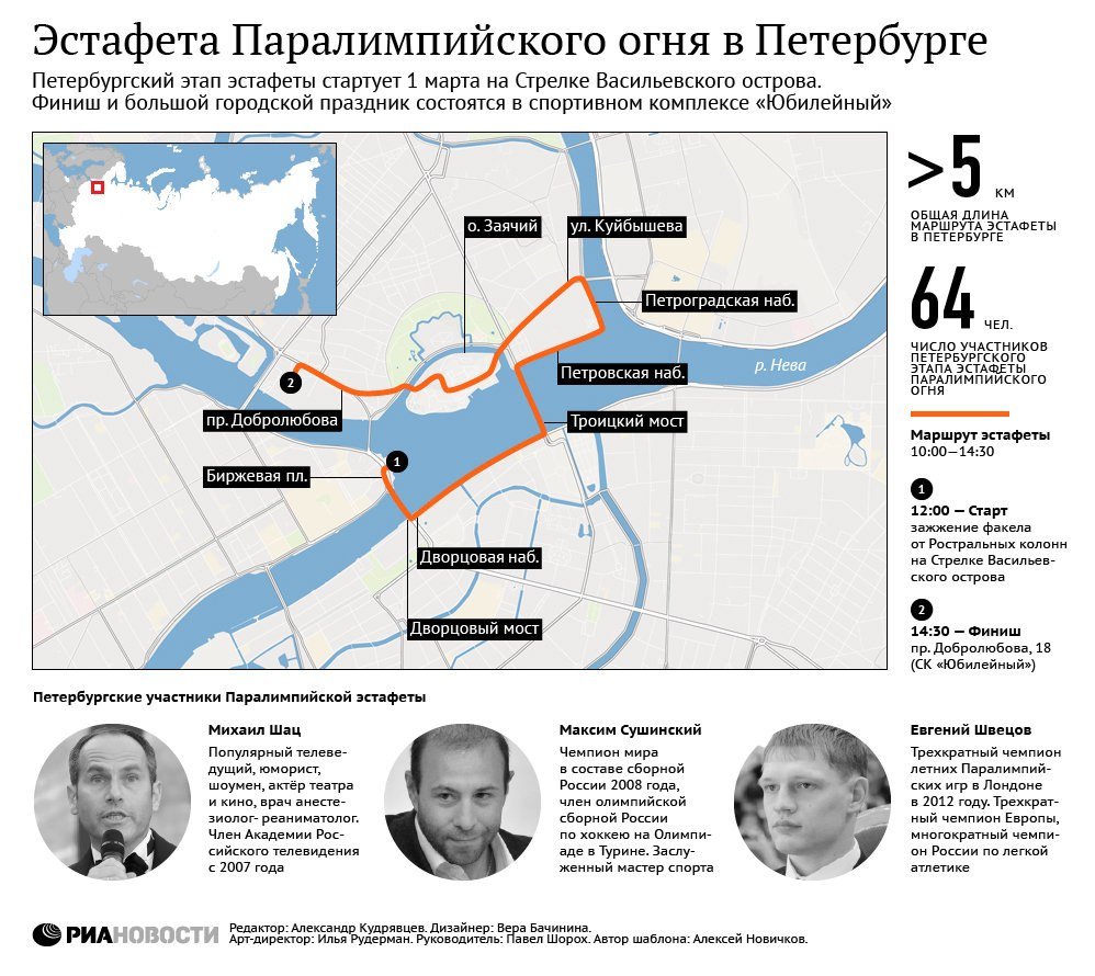 Эстафета Паралампийского огня в Петербурге. Инфографика