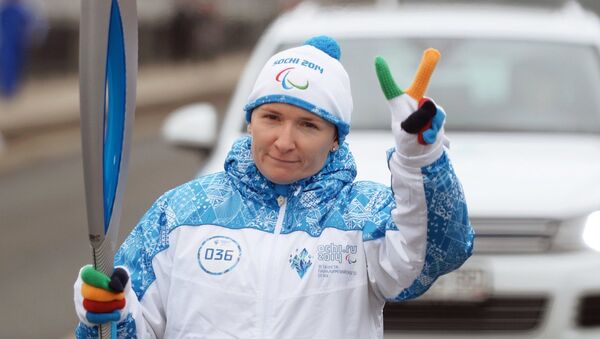 Диана Арбенина во время эстафеты Паралимпийского огня в Москве