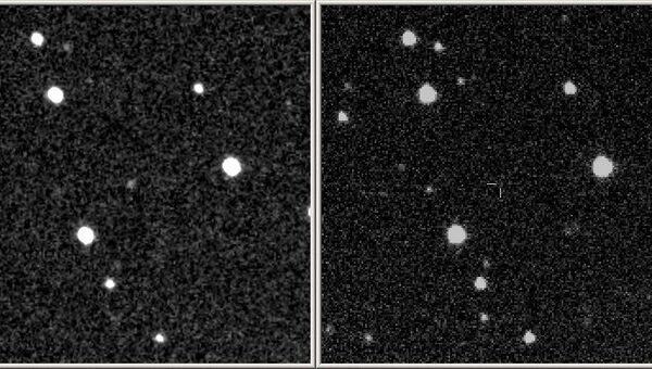 Слева - изображение вспышки 4 марта 2014 года, справа - архивный снимок того же участка неба в 2012 году. Снимки 40-см телескопа-робота МАСТЕР-Тунка
