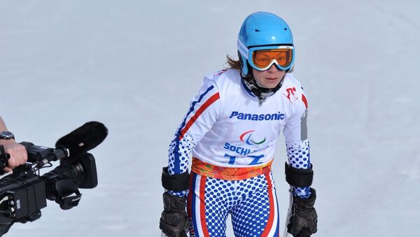 Инга Медведева (Россия) на финише скоростного спуска. Фото с места события