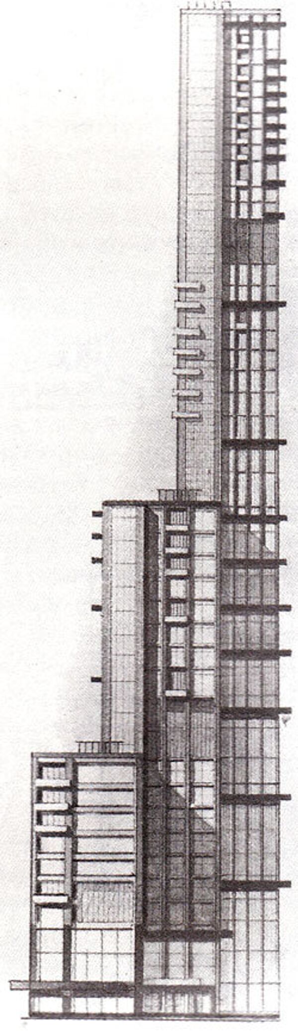 Проект небоскреба ВСНХ в Москве, созданный мастерской Николая Ладовского