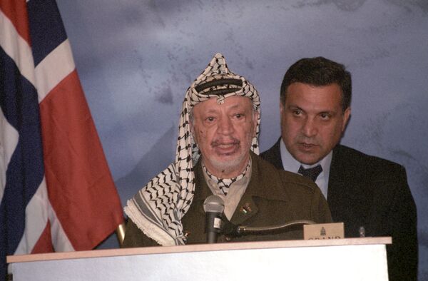 Я.Арафат на церемонии памяти И.Рабина