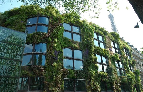 Вертикальный сад на фасаде музея Париже
