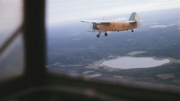 Самолет лесной авиации над тайгой