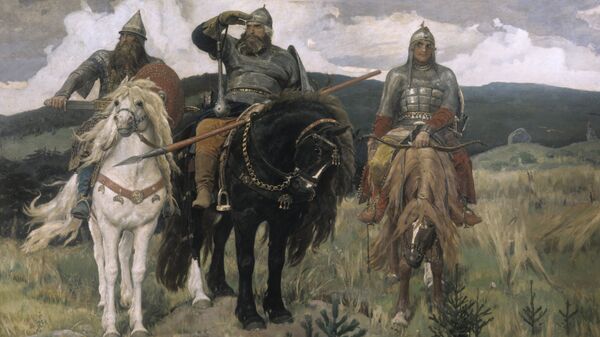 Репродукция картины В. М. Васнецова Три богатыря.