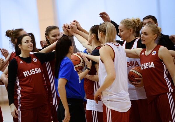 Баскетболистки женской сборной России во время тренировки