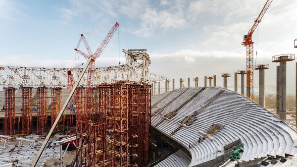 Строительство арены Стадион Нижний Новгород, которая примет матчи чемпионата мира-2018 по футболу