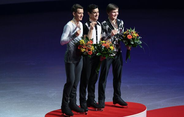 Максим Ковтун, Хавьер Фернандес и Михаил Коляда (слева направо)