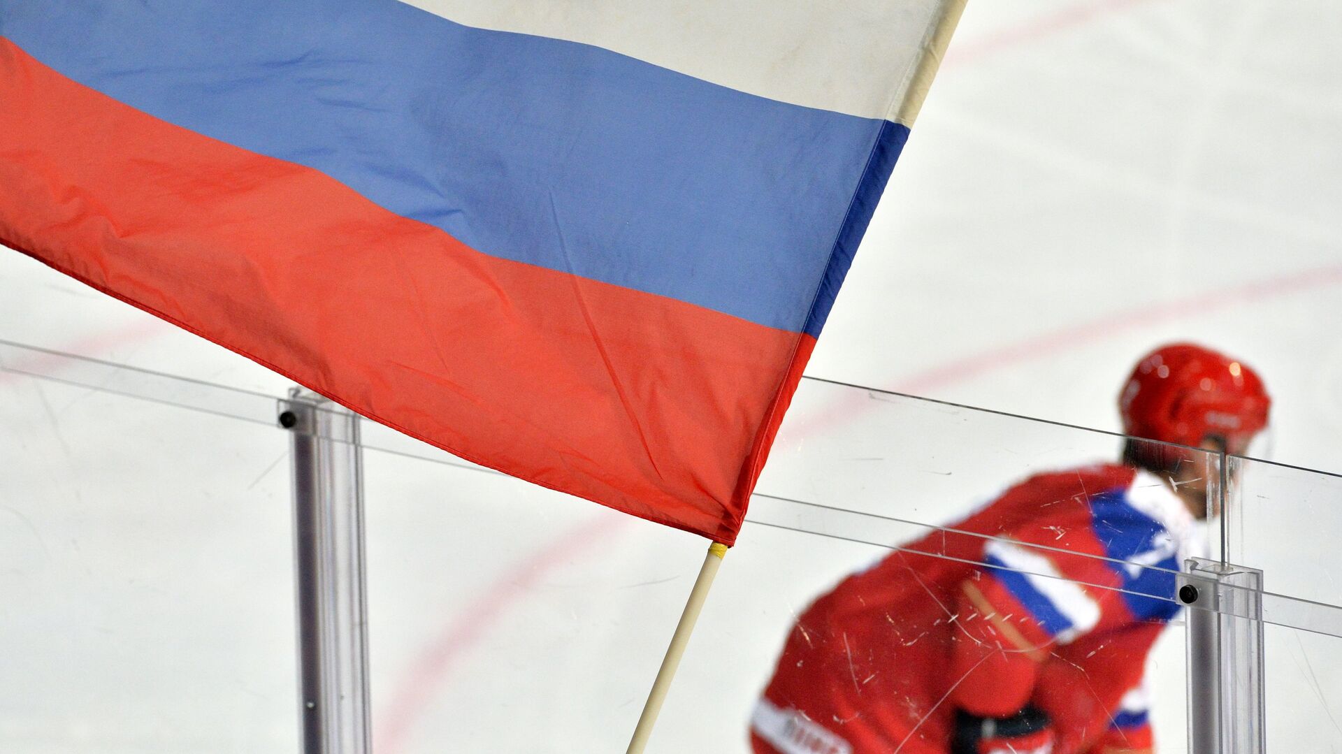 Болельщик сборной России держит флаг во время хоккейного матча - РИА Новости, 1920, 15.04.2021