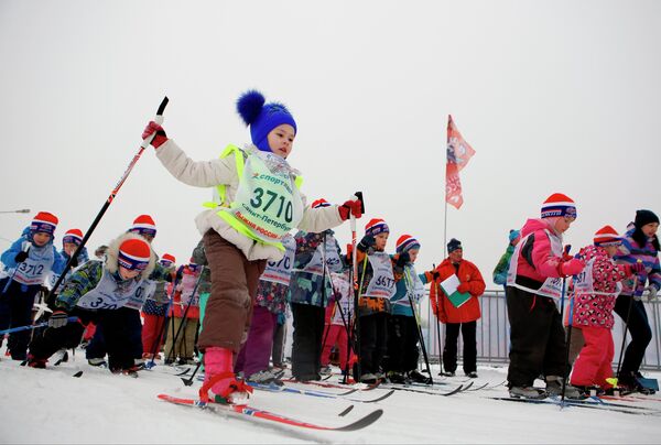 Юные участники всероссийской массовой лыжной гонки Лыжня России - 2017
