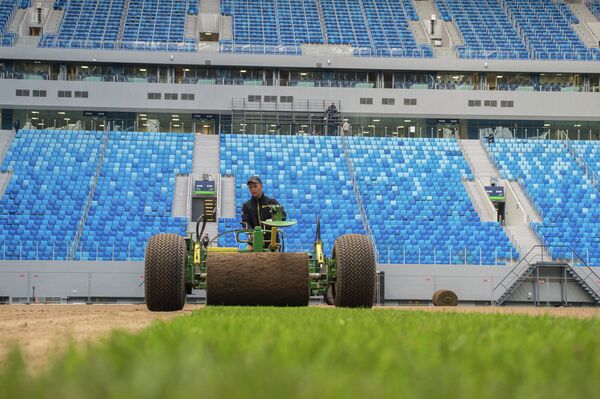 Укладка нового газона на стадионе Санкт-Петербург Арена
