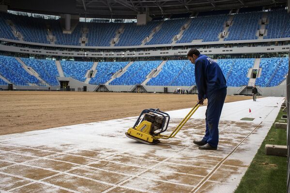Укладка нового газона на стадионе Санкт-Петербург Арена