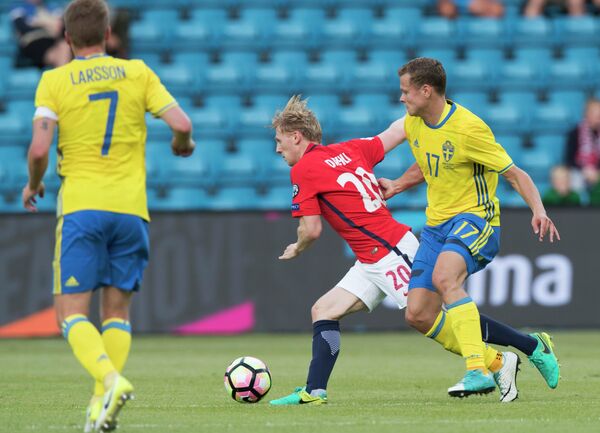 Игровой момент матча Норвегия - Швеция