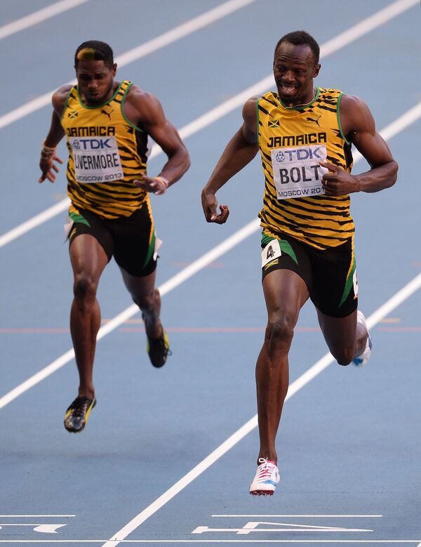 Ямайские спортсмены Джейсон Ливермор и Усэйн Болт (слева направо)