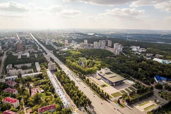 Вид с воздуха на город Уфа