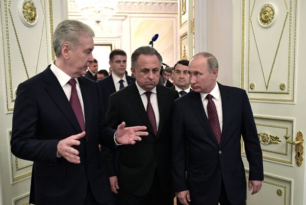 Сергей Собянин, Виталий Мутко и Владимир Путин (слева направо)