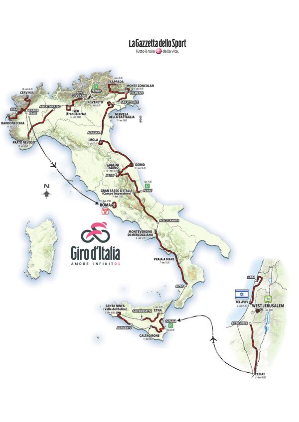 Карта маршрута Джиро д'Италия-2018