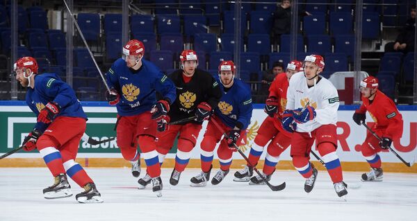 Игроки сборной России по хоккею на тренировке