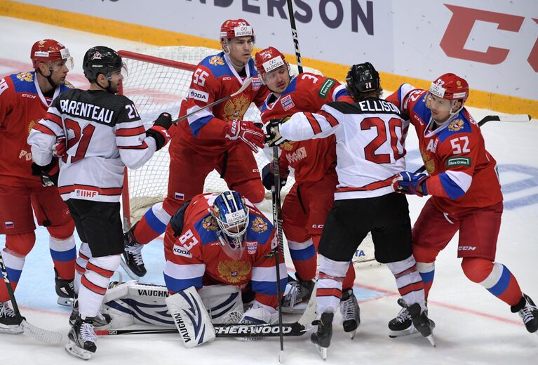 Потасовка в матче Россия - Канада