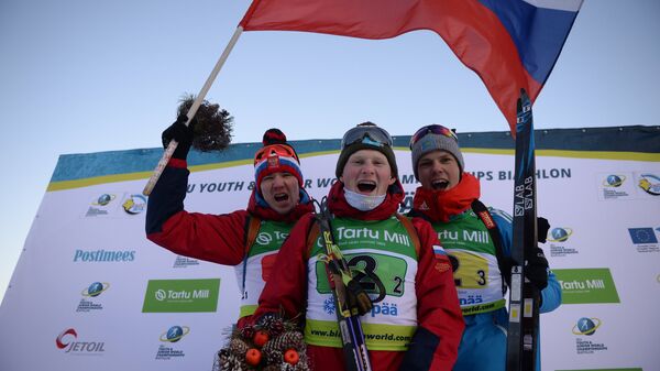 Слева направо: россияне Денис Таштимеров, Андрей Вьюхин и Михаил Первушин (золотые медали)