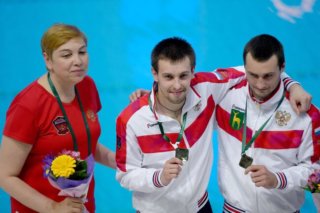 главный тренер сборной России по прыжкам в воду Светлана Моисеева, Виктор Минибаев и Александр Бондарь(слева направо)