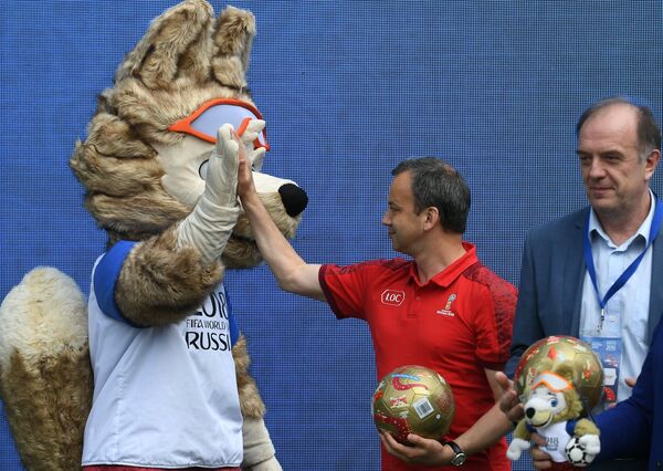 Аркадий Дворкович и Забивака на церемонии открытия Парка футбола в Санкт-Петербурге