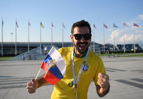 Бразильский болельщик перед началом матча 1/4 финала чемпионата мира между сборными России и Хорватии
