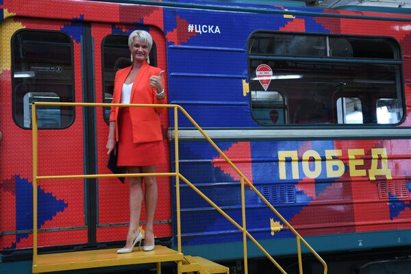 Светлана Хоркина на презентации нового тематического поезда ЦСКА