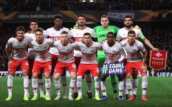 Футболисты Спартака перед матчем третьего тура группового этапа Лиги Европы УЕФА с Рейнджерс.