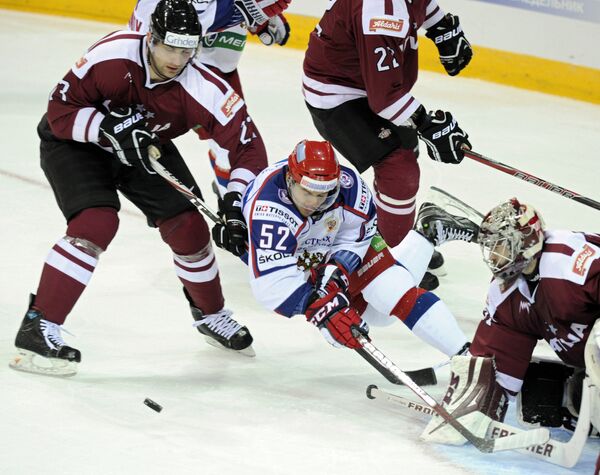 Игровой момент матча Латвия - Россия