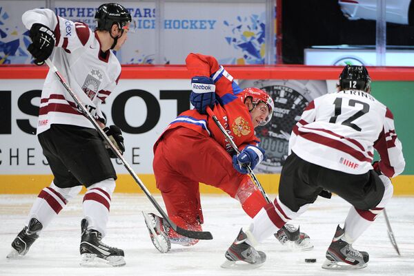 Игровой момент матча Латвия – Россия