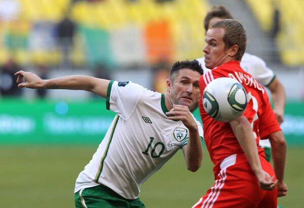 Игровой момент матча Россия - Ирландия