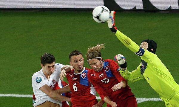 Игровой момент матча Чехия - Польша
