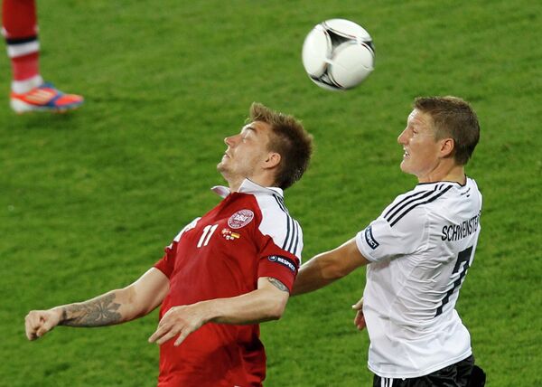 Игровой момент матч Дания - Германия