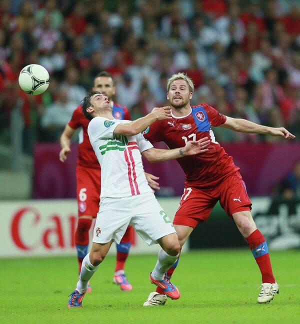 Игровой момент матча сборных Чехии и Португалии